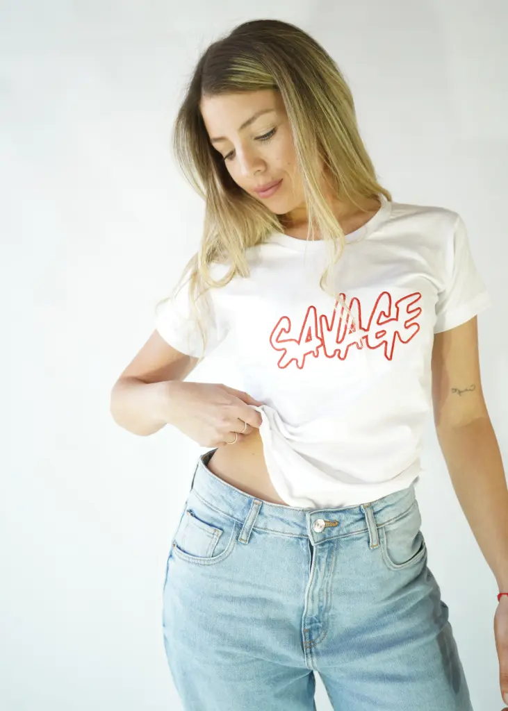 [RSB-S-BL] Remera Savage Bordado (S, Blanco)
